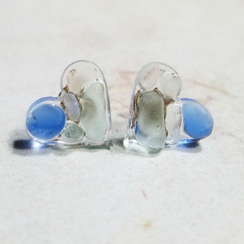 Beach Glass Heart Studs